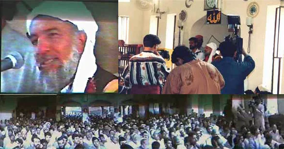 HDE Gohar Shahi speaking before Muslims of Shia sect at Nur-e-Imam Mosque, Karachi